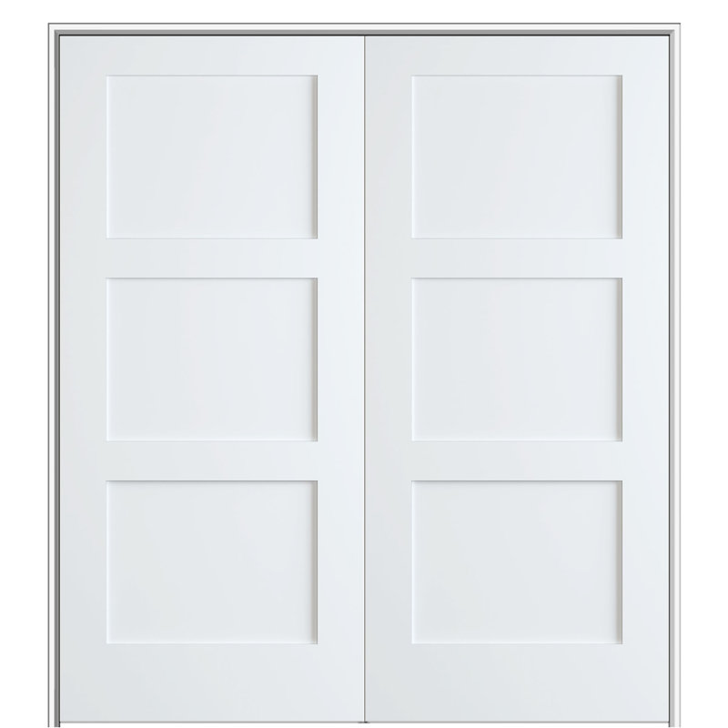 Porte double à 3 panneaux avec apprêt intérieur apprêté, Réversible, 60 po x 82 po