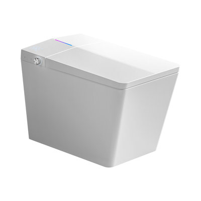 Square Smart Toilet With Built-In Tank For Modern Bathroom, Remote Control, Tankless Bidet Toilet With Foot Touching Lid Opening, Auto Flush, Heated Seat, LED Digital Display, User Memory, White