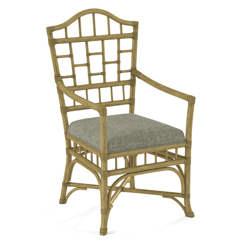 Chippendale Upholstered Arm Chair, Brass, Light Blue Performance Fabric; 0851-55