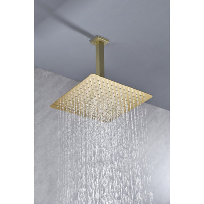 Brushed Gold Rainfall Shower Head - Stainless Steel, High , Bathroom, Water Saving, Self-Cleaning, Compatible With Standard Arms Bathroom Self-Cleaning Nozzle, All
