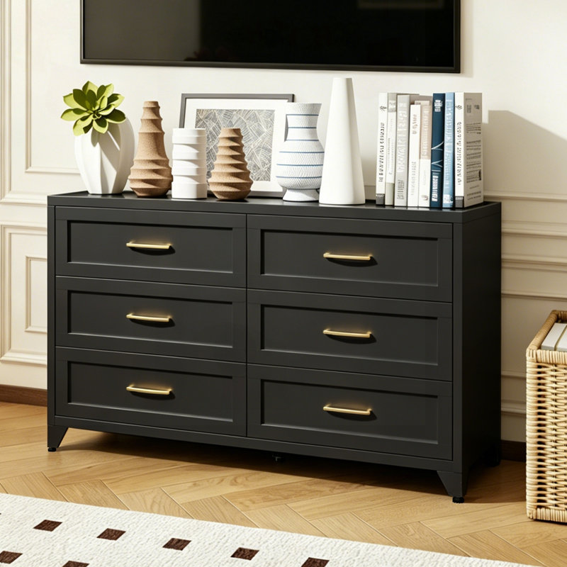 Commode 6 tiroirs à profil bas en acier pour chambre à coucher et petits espaces