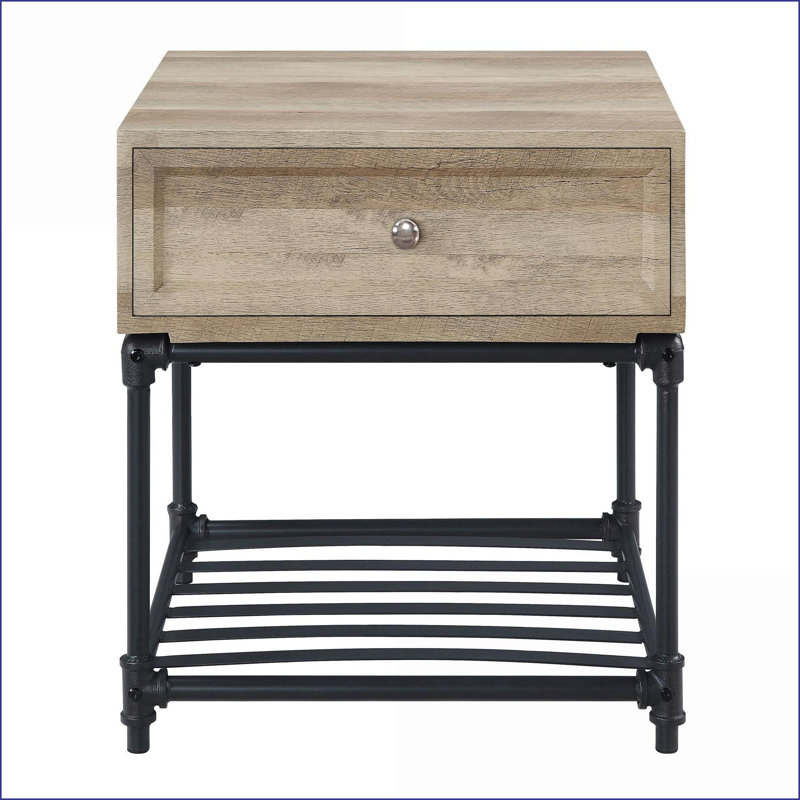 Chêne & amp; Table basse industrielle noire Sandy pour le salon, pieds en métal robustes et amp; Rangement peu encombrant