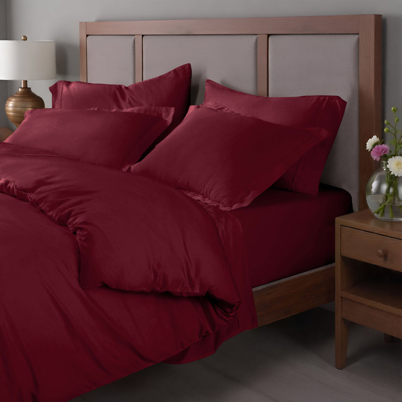 Ensemble de housse de couette de luxe en coton égyptien à densité de tissage 400 fils avec taies décoratives, Bourgogne