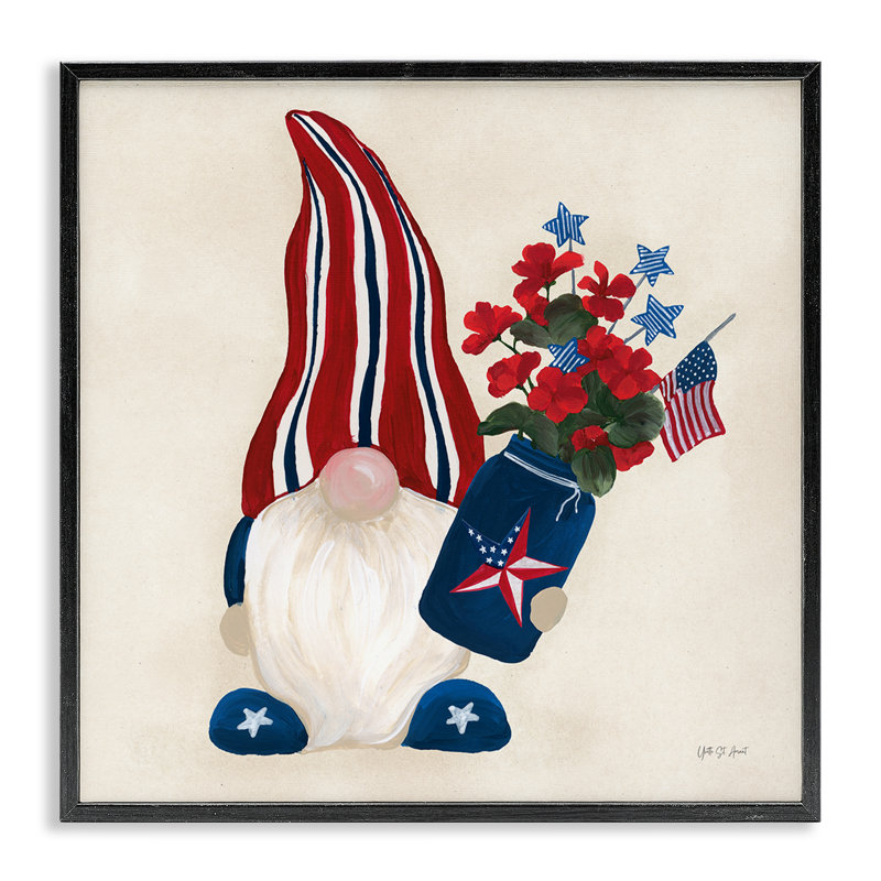  Gnome patriotique et giclée de fleurs par Yvette St. Amant, H 24 po x l 24 po, Giclée encadrée noir minuit