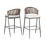 Tabourets de bar d'extérieur à structure en métal de hauteur d'assise 30,25 po avec dossier en forme de feston en rotin PE, ensemble de 2, gris mat-129430198