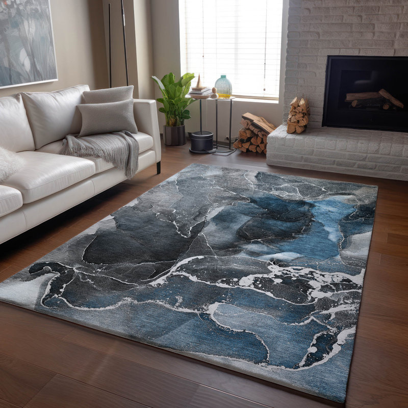 Premium Machine Washable Cerrito AMF503 Blue Rug, Rectangle 9' x 12'