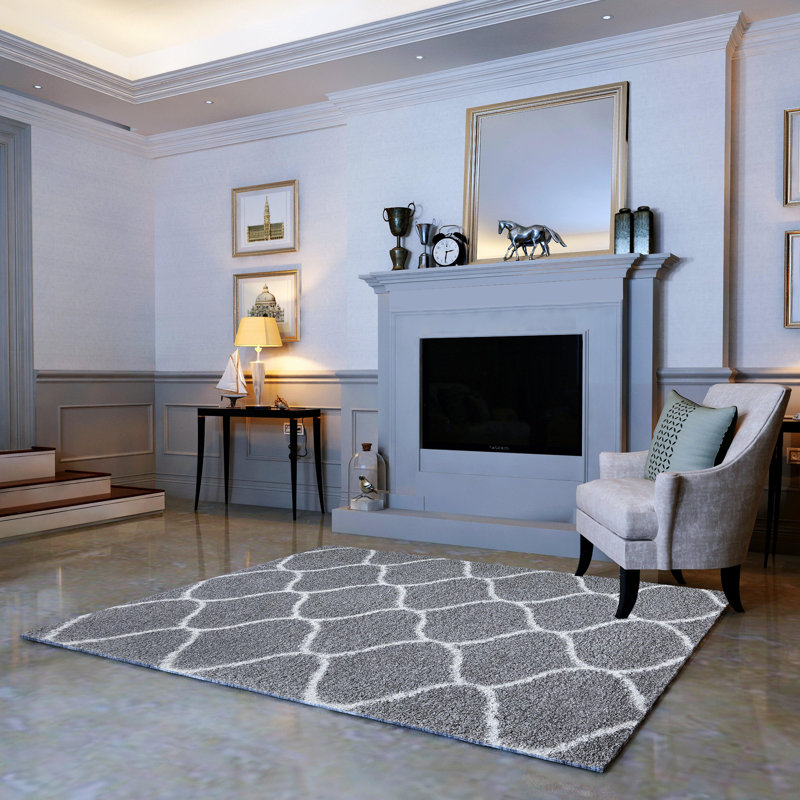 Tapis moderne lavable pour couloir, cuisine et porte, Argent / Ivoire, Rectangle 8 pi x 10 pi