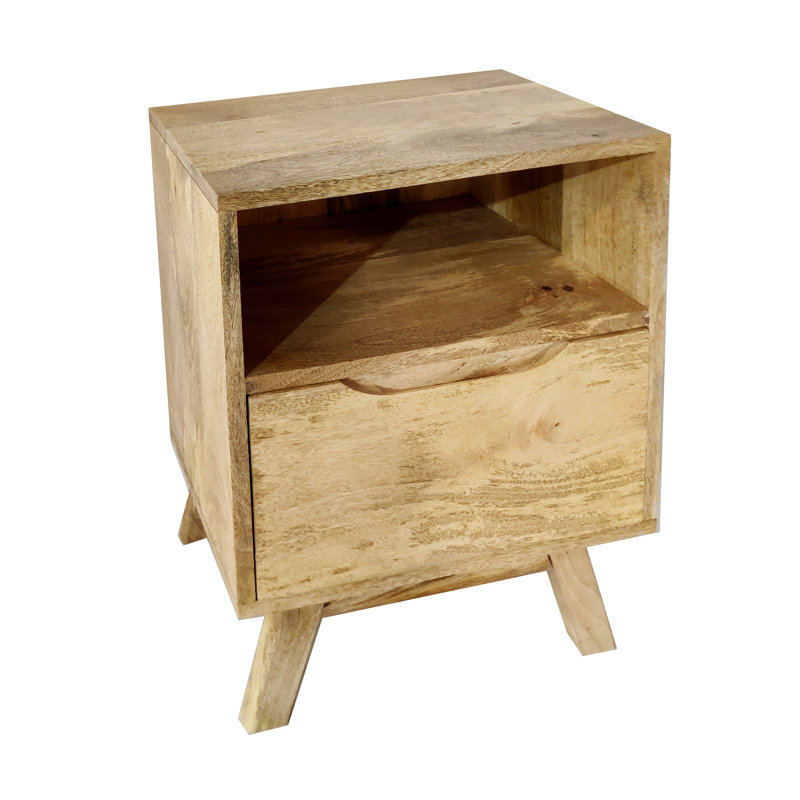 Crowell 40cm W Solid Wood Bedside Table, Natural