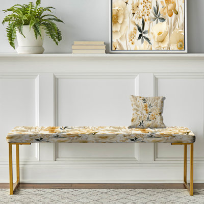 Botanical Impressions I - Plants Upholstered Gold Bench