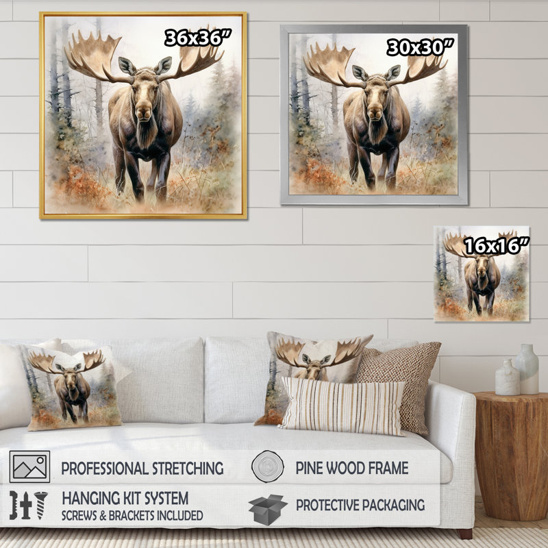 Moose Serenity II - Animals Canvas Art Print, 24" H x 24" W x 1" D, Gold Floater Framed