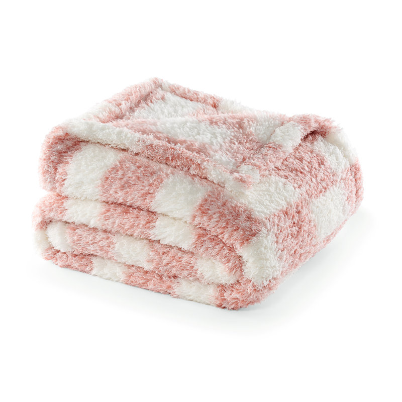 Jeté à carreaux en chenille CBCHome, Brun clair rosé