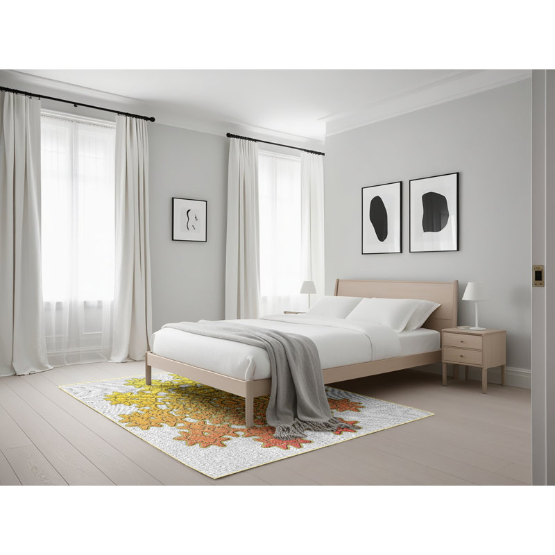 Tapis de zone jaune/orange à motifs, Rectangle 5 pi x 7 pi