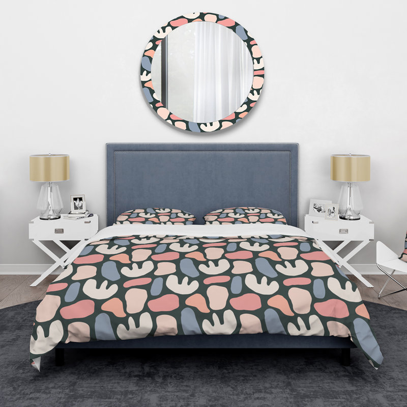 Formes rétro bleues et rouges - Ensemble de housse de couette moderne - Microfibre de polyester