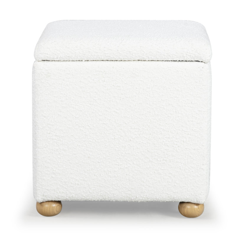Becka Square Boucle Storage Ottoman, Ivory Boucle