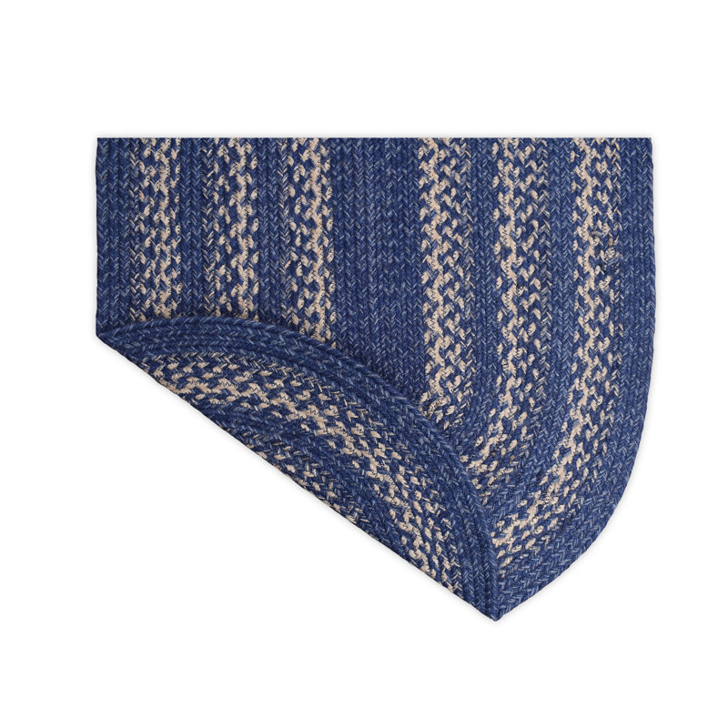 Camyla Farmhouse Braided Jute Blue Area Rug, Oval 2' x 3'
