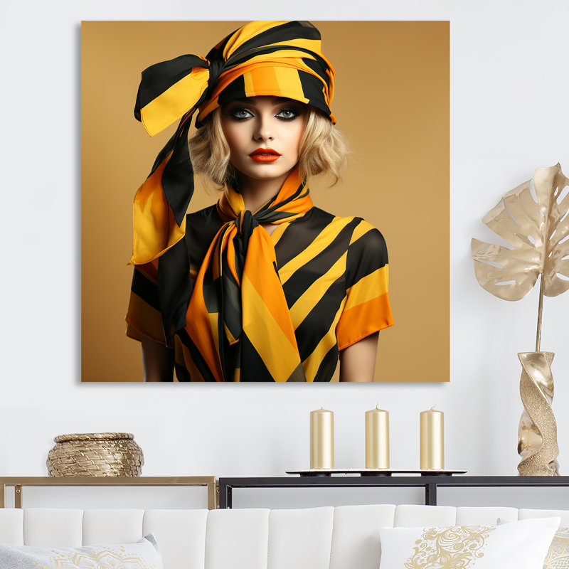 Photographie glamour jaune et noir - Illustration de mode, art mural, Toile tendue, H 36 po x l 36 po x P 1,5 po