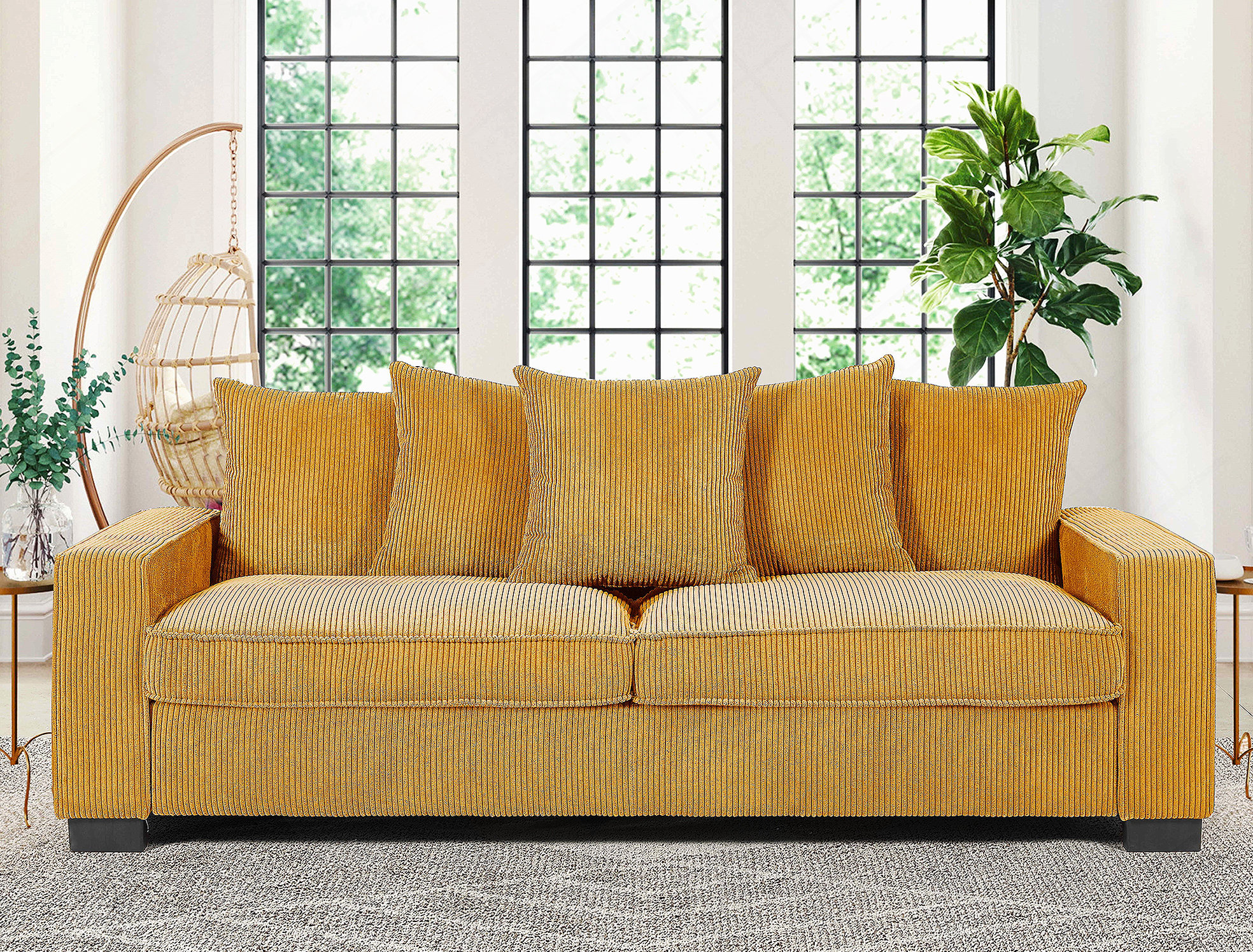 Latitude Run® Comfortable Corduroy Sofa with Matching Pillows, Ideal ...