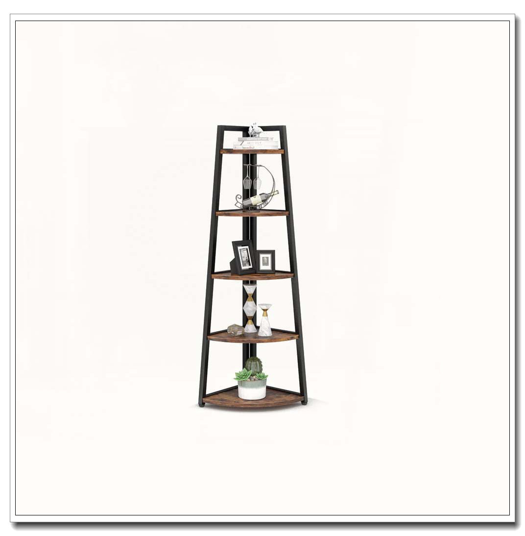 17 Stories 70.07" Tall Corner Shelf, 5 Tier Rustic Brown Corner ...