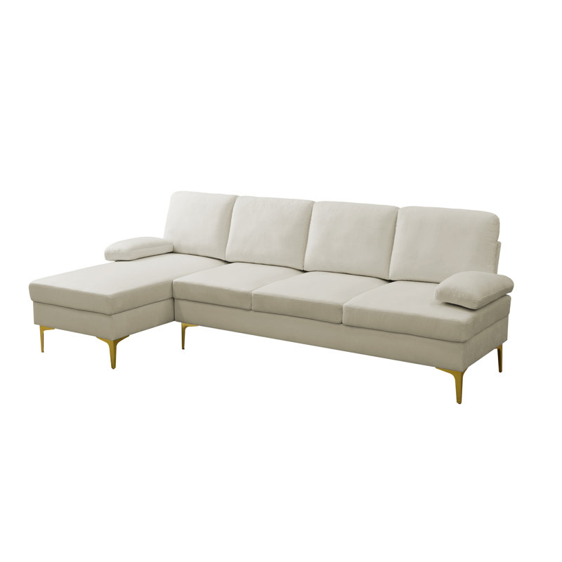 Combinaison de canapé double (simple + double) avec structure en tissu épais beige et structure en bois massif, ressorts à double couche
