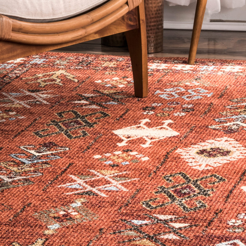 Cardoso Geometric Orange Area Rug, Rectangle 6'7" x 9'