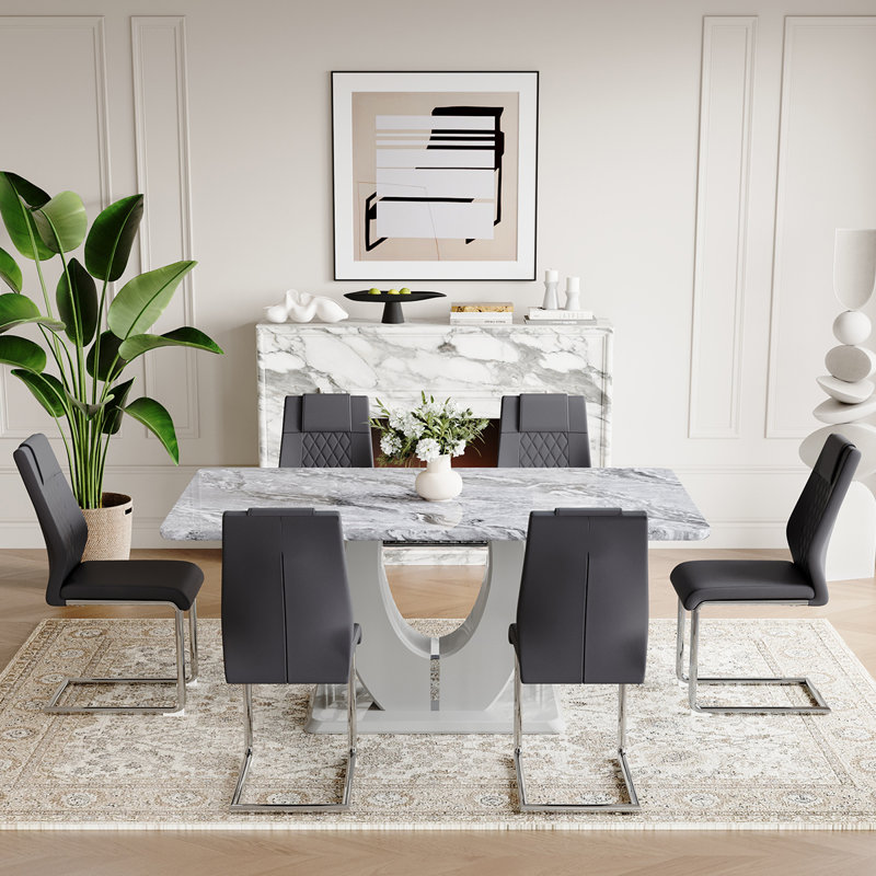 Dining Table Set For 6, Dark Gray, 7