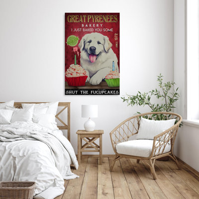 Great Pyrenees Bakery - 1 Piece Rectangle Graphic " Great Pyrenees Bakery - 1 Piece Rectangle Graphic Art Print On Wrapped Canvas "