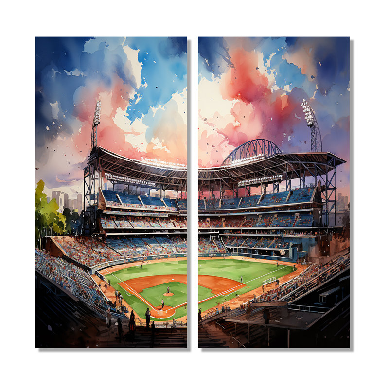 Abstrait Baseball Stadium III - Architecture, stades, art mural, H 40 po x l 40 po, Toile tendue, Ne s’applique pas