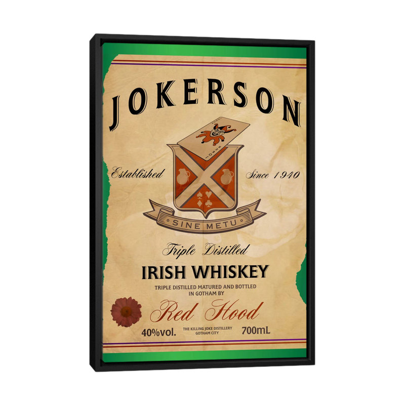 « jokerson irish whiskey », affiche rétro sur toile tendue, H 48 po x l 32 po x P 1,5 po, Toile avec cadre noir, Pas de tapis