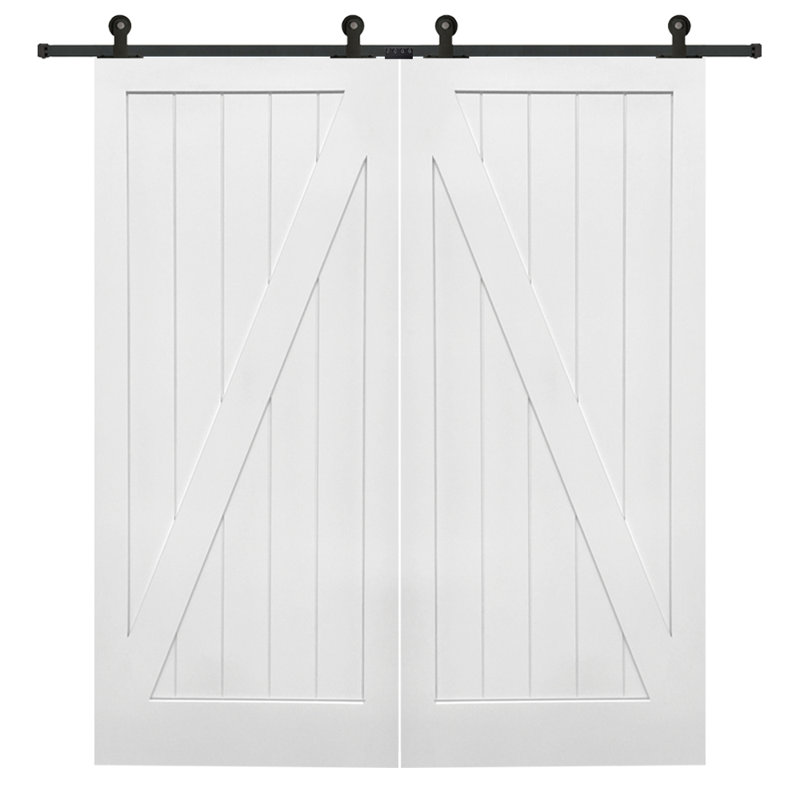 Panelled Manufactured Wood Primed Planked Barn Door with Installation Hardware Kit