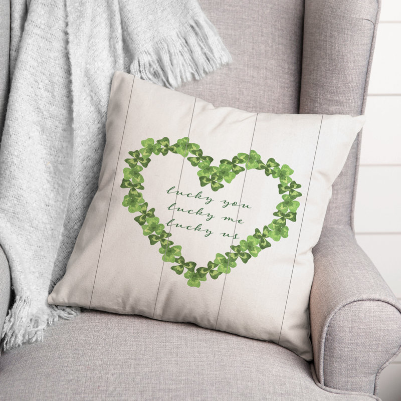 Square Beige and Green Cotton Reversible Throw Pillow