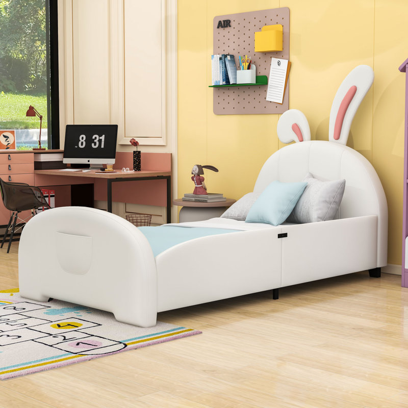 Lit plateforme simple tapissier avec tête de lit, Blanc