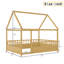 Lit de plancher de maison pleine grandeur de couleur naturelle, structure en bois de pin, haute clôture pour le confort, lit d'entrée spacieux en pin, design amusant-70702980