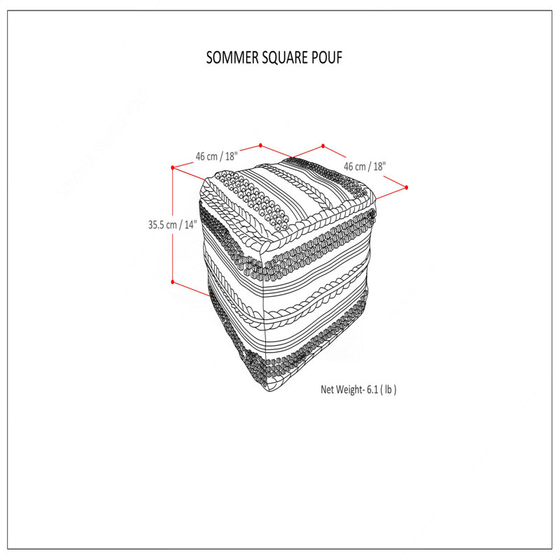 Pouf carré en coton tissé à la main Sommer de 18 po de largeur Sommer