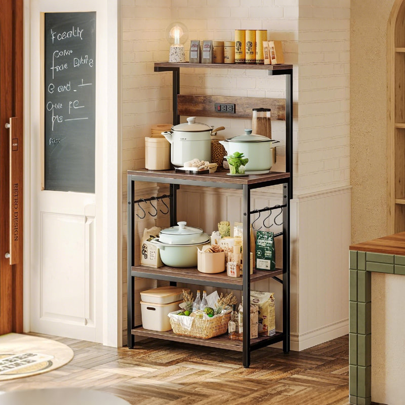 Rustic Kitchen Bakers Rack With Power Outlets For Small Spaces (Space-Saving Style)