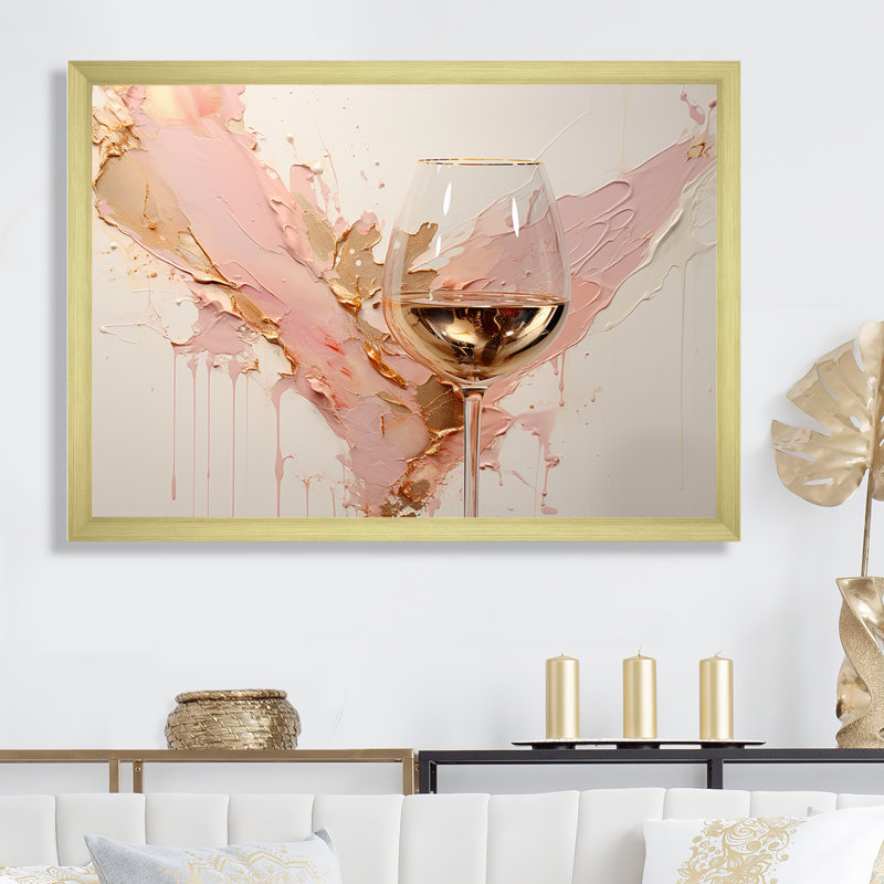 Minimalisme vin champagne - art mural vin champagne, Cadre doré simple, H 34 po x l 44 po x P 1,5 po