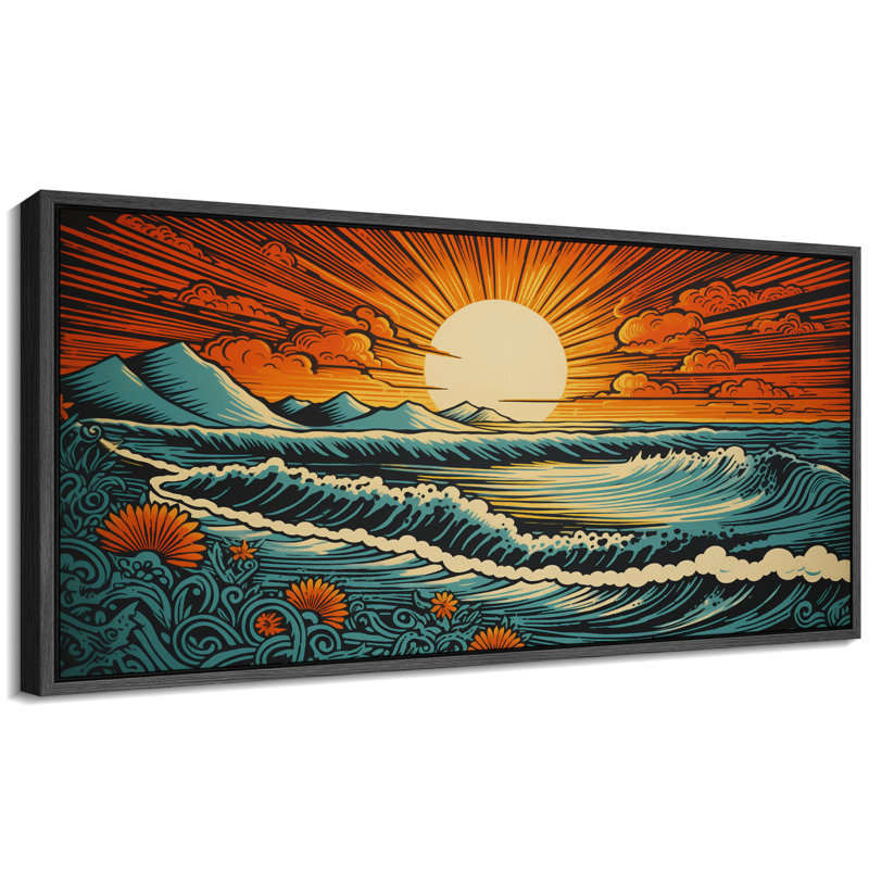 «Sun and Moon Oceanic Sunset Waves And Sun Dynamic Sea Landscape», reproduction d'art sur toile, H 30 po x l 60 po