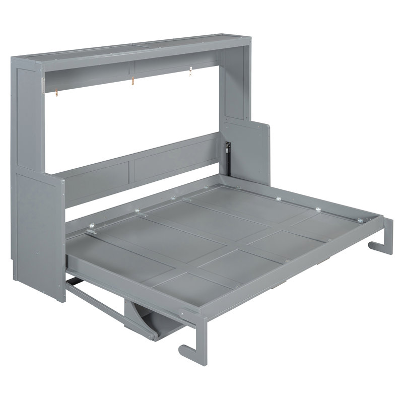 Grand lit gris avec charnières de bureau hydrauliques et conception peu encombrante, pour les plateaux, le cadre, l'option de rangement pour matelas, installation de levage mural compatible de 10 pouces, zones multifonctionnelles, capacité intégrée de 600 lb