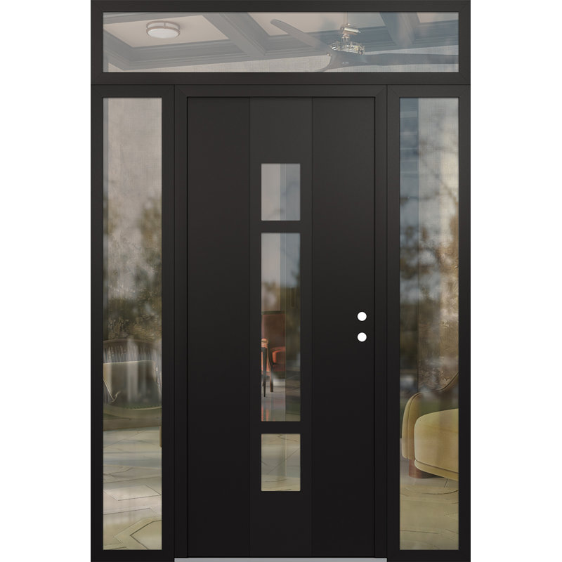 Porte d'entrée pré-suspendue en acier à panneaux noirs Diamond A9, L 69 po x H 95,69 po, S'ouvre à gauche vers l'intérieur