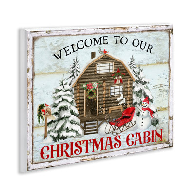 Welcome Christmas Cabin Canvas Wall Art by Creatif Belle