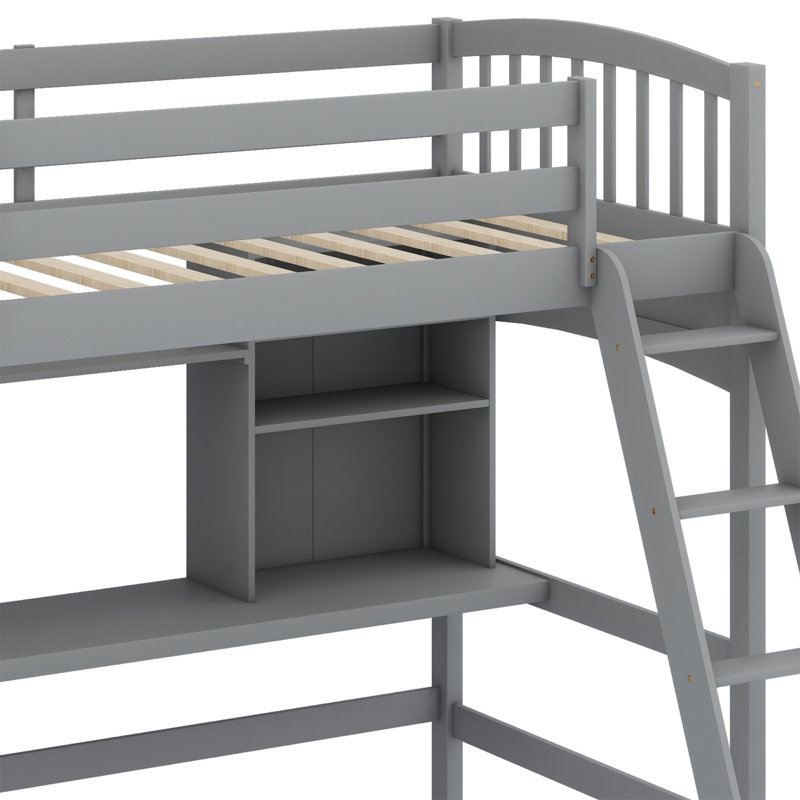 Chyleen Twin Size Loft Bed with Storage Shelves, Gray