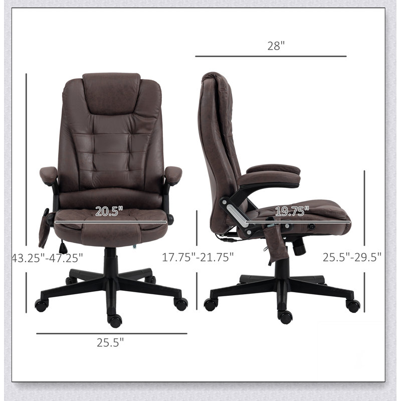 Fauteuil de bureau à 6 points de massage vibrant avec chaleur, fauteuil de direction à haut dossier en microfibre avec dossier inclinable, accoudoirs rembourrés et télécommande, café
