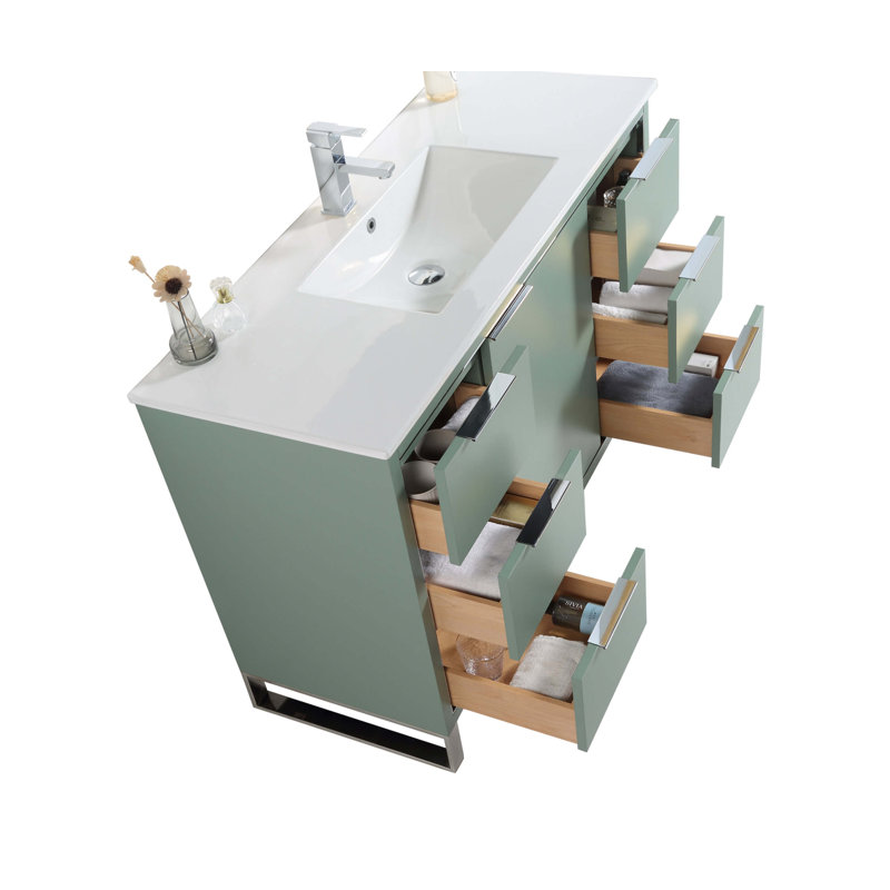 48" Single Bathroom Vanity Set, Chrome, Mint Green