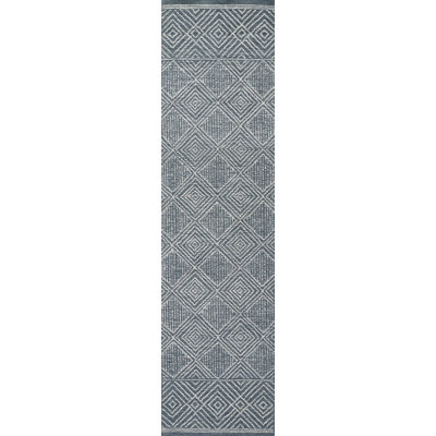 Tapis en laine / blanc à motif géométrique crocheté à la main Mcgrane