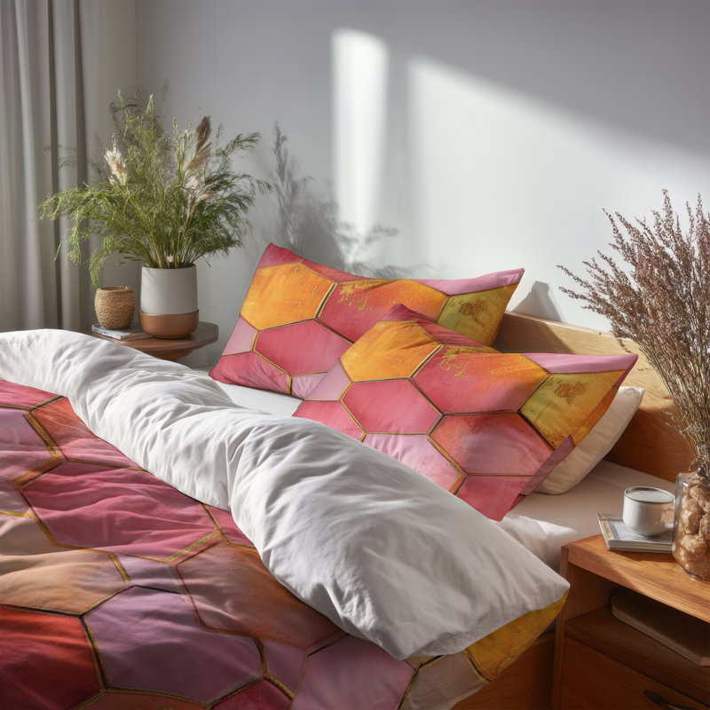 Housse de couette Hexagon Honeycomb in Sunset Tones - Ensemble de literie doré