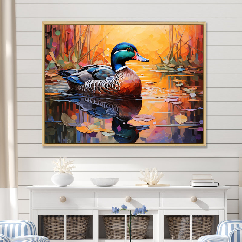 Fauve fauve, étang I - art mural canard, Cadre flottant brun, H 12 po x l 20 po x P 1 po