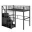 Lit mezzanine simple en métal avec escalier de rangement et petite armoire-25674848