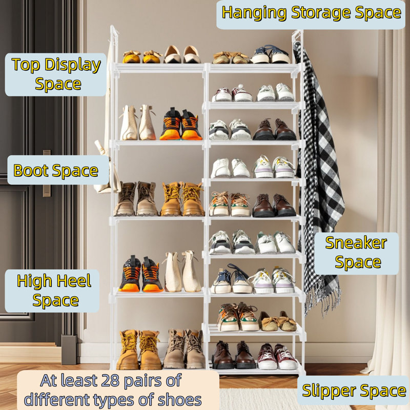Range-chaussures double couche à 9 couches avec poignées en tissu non tissé, Blanc