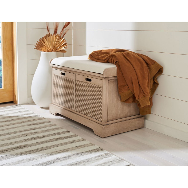 Banc de rangement en pin Landers, Sable