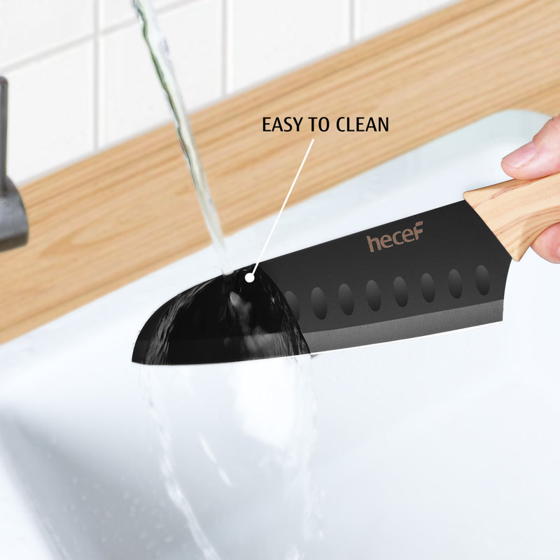 Ensemble de couteaux de cuisine 3 pièces Hecef, lames noires en acier inoxydable avec revêtement antiadhésif, couteaux de chef professionnels