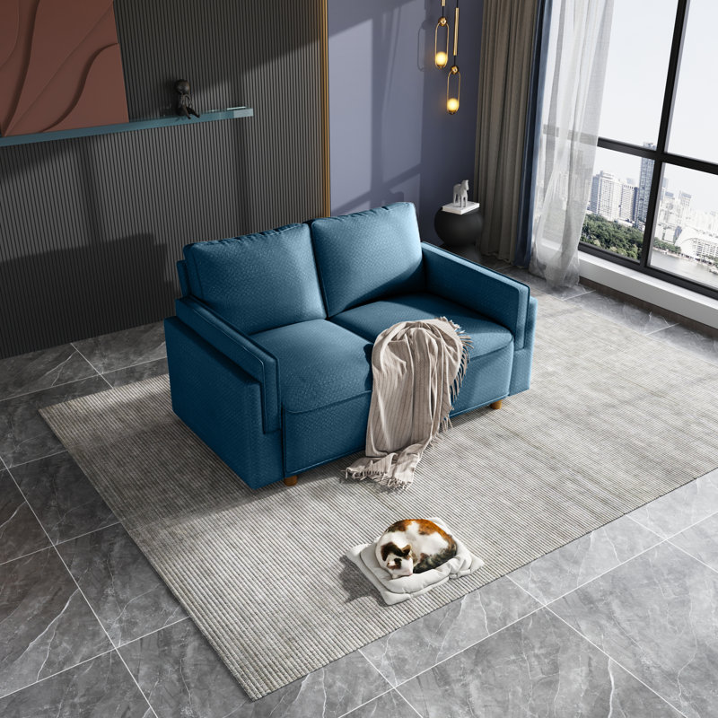 Causeuse Dodington Classic Comfort - Canapé modulaire contemporain en tissu pour petits espaces, 2, Bleu